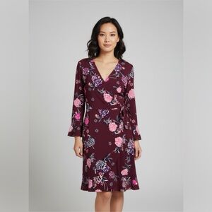Candie's Floral Wrap Dress - Burgundy and Pink
